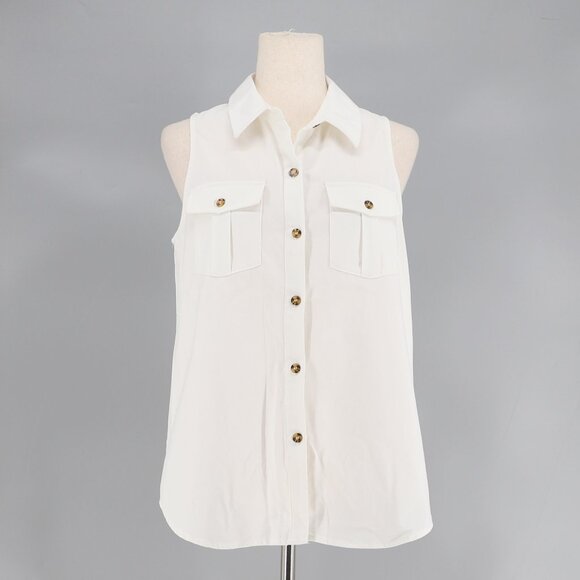 TUCKERNUCK Linen Cotton Sleeveless Button Down Steele Top White Ivory Size S - Picture 1 of 7
